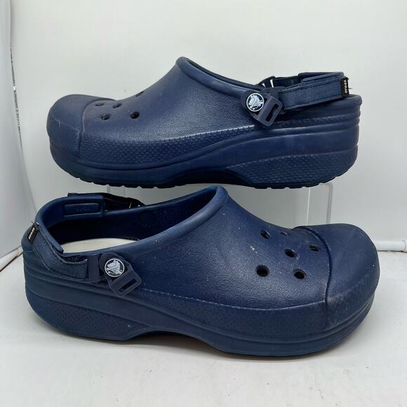 Crocs Shoes Mens 13 Blue Strap Back Hook Loop Chunky Clog Slip On - Picture 1 of 8
